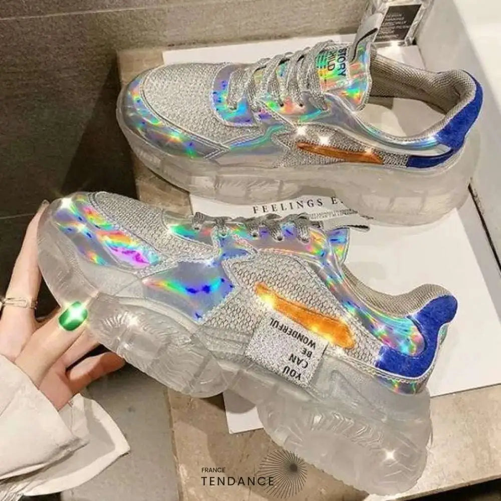 Baskets Argentées à Strass | France-Tendance
