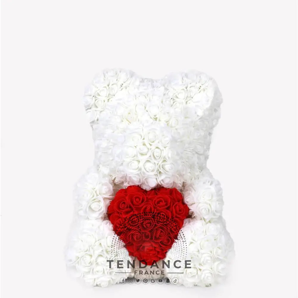 Ours En Roses Avec Coeur Blanc (40 Cm) | France-Tendance