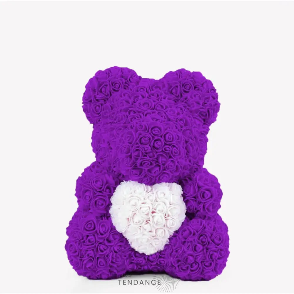Ours En Roses Avec Coeur Violet (40 Cm) | France-Tendance