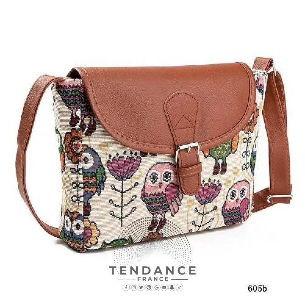 Sac Bandoulière Imprimé Hibou | France-Tendance