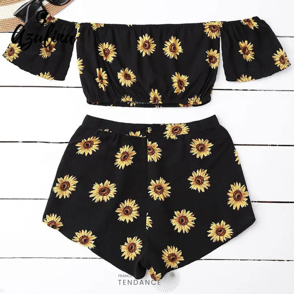 Ensemble Noir Imprimé Tournesol | France-Tendance