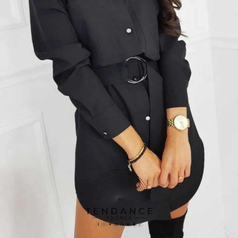 Robe Chemise Noire à Manches Longues | France-Tendance