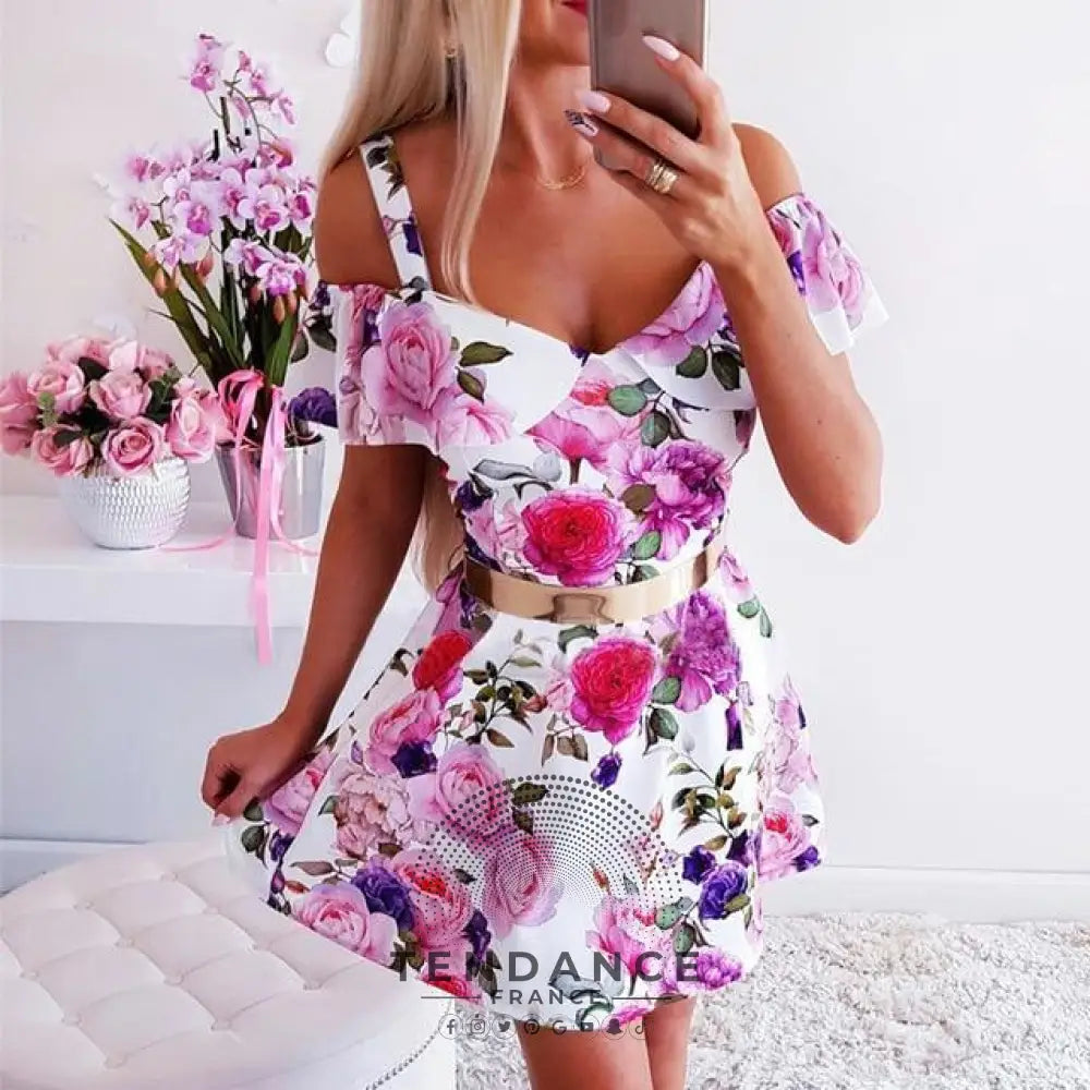 Robe Fleurie Col Bardot | France-Tendance